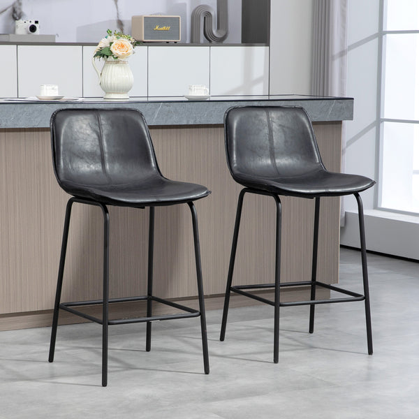 Set of 2 padded bar stools with steel legs, black