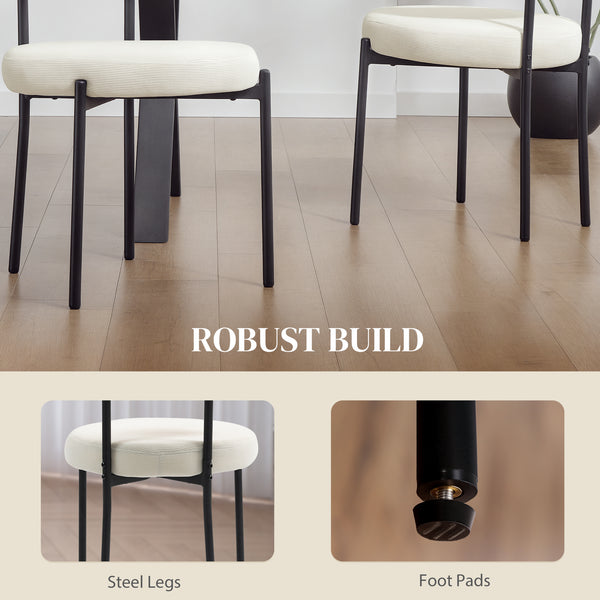 Set of 4 modern kitchen chairs with beige corduroy upholstery