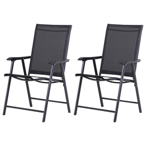 Set of 2 comfortable folding patio chairs with armrests, black