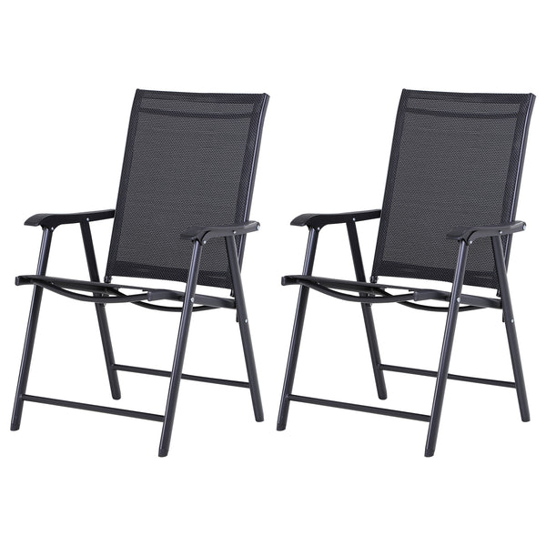 Set of 2 comfortable folding patio chairs with armrests, black