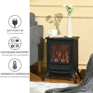 Freestanding Electric Fireplace with Adjustable LED Flame Effect 750W/1500W, Black