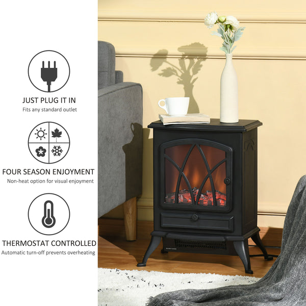 Freestanding Electric Fireplace with Adjustable LED Flame Effect 750W/1500W, Black