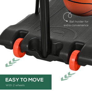 Portable basketball hoop, adjustable height from 1.80 m to 2.10 m, with wheels