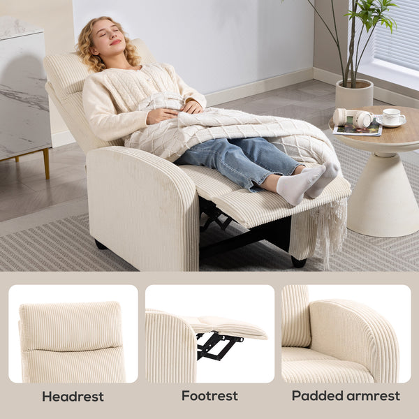 Fabric Recliner Chair Manual Home Theater Seating Single Reclining Sofa Chair with Padded Seat for Living Room, Beige