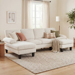 Sectional Sofa, U Shaped Couch with Double Chaise, Pillow-top Armrests and Spring Cushions, 2200lb Capacity, Beige