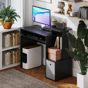 Computer desk with sliding keyboard tray, black