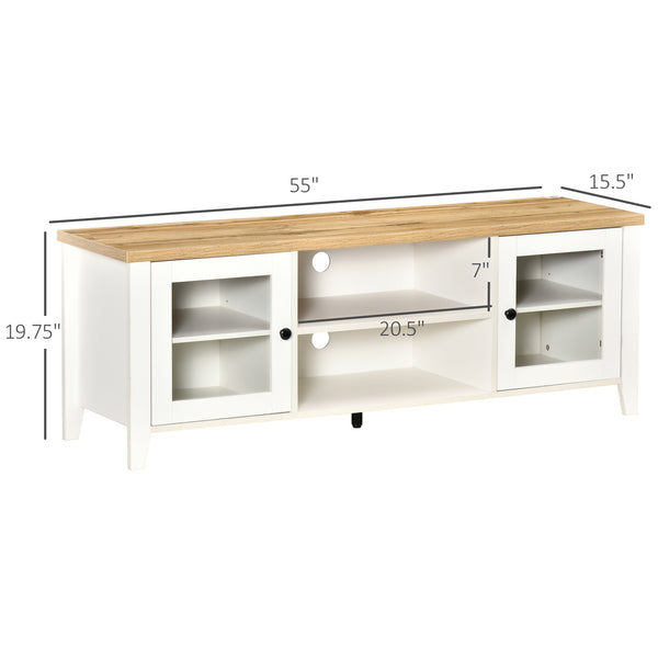 Fireplace TV stand for TVs up to 60 inches, white and oak