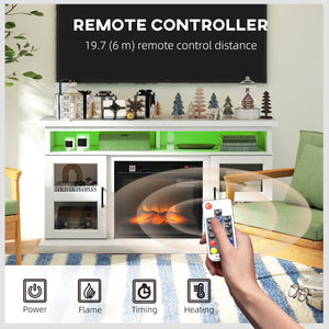 TV stand with integrated fireplace, compatible with TVs up to 55 inches, white