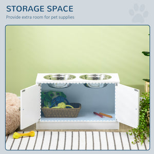 Raised dog bowls with stand and storage