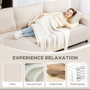 Corner sofa with convertible chaise longue, pocket springs, 2 cushions, cream white