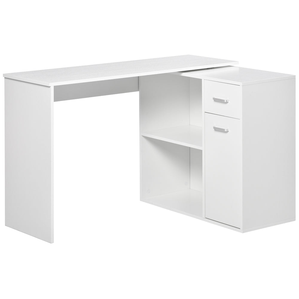 180° Swivel Corner Desk with Storage Shelf, White