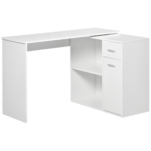 180° Swivel Corner Desk with Storage Shelf, White