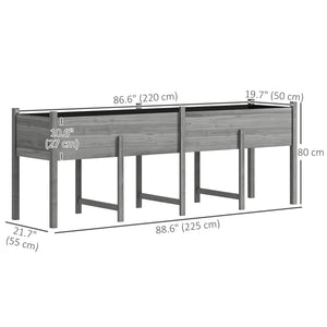 Raised wooden planter with legs, liner and drainage holes, grey