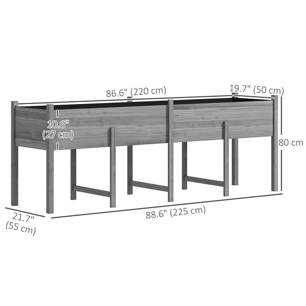 Raised wooden planter with legs, liner and drainage holes, grey