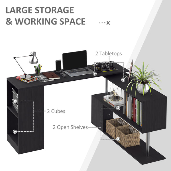 360° Swivel Corner Desk with 3-Tier Shelves, Black