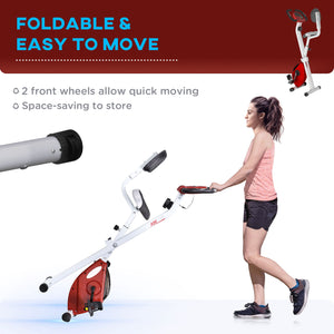 Folding exercise bike with 8 magnetic resistance levels, red