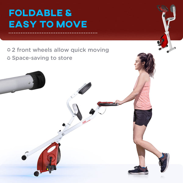 Folding exercise bike with 8 magnetic resistance levels, red