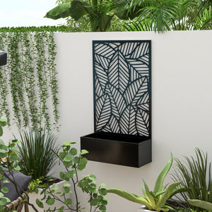 Metal Raised Garden Bed with Privacy Screen and Planter Box, Wall-Mounted or Freestanding, Black