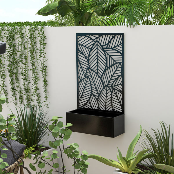 Metal Raised Garden Bed with Privacy Screen and Planter Box, Wall-Mounted or Freestanding, Black