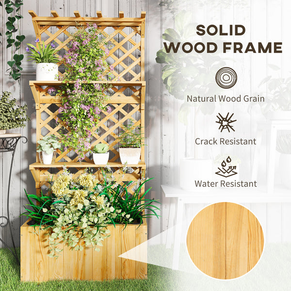 Raised planter with trellis, natural wood
