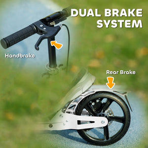 Foldable scooter, 4 adjustable heights, double brake and shock absorption, white