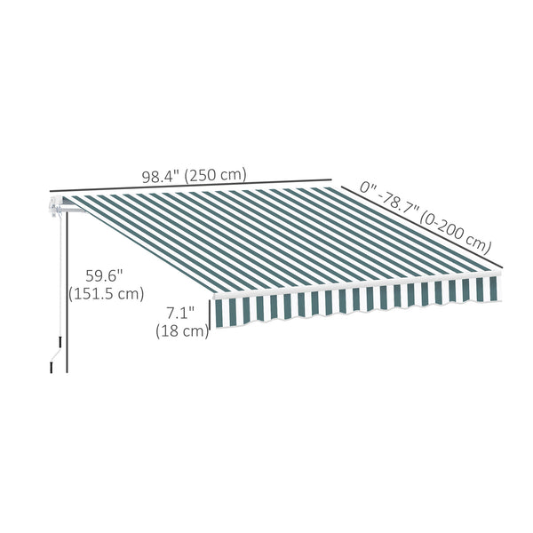 8' x 7' Retractable Awning, Patio Awnings, Sunshade Shelter with 280 g/m² UV & Water-Resistant Fabric and Aluminum Frame for Deck, Balcony, Yard, Green and White