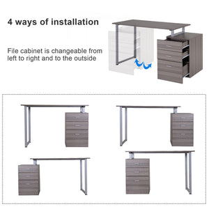 Computer desk with reversible multi-purpose filing drawers, dark wood look