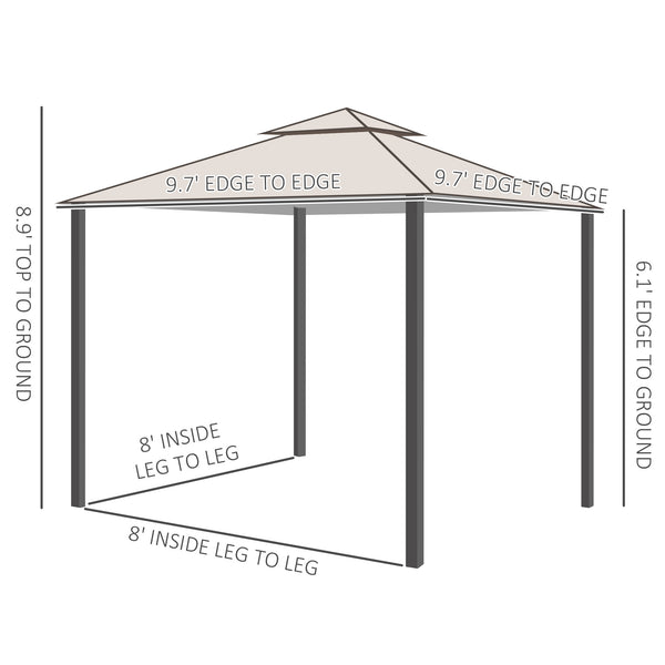10 x 10 gazebo with metal frame and mesh side panels, beige
