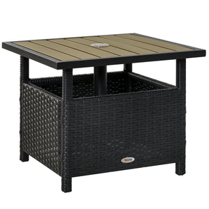 Square synthetic rattan table with parasol hole, can be used as an umbrella stand, black