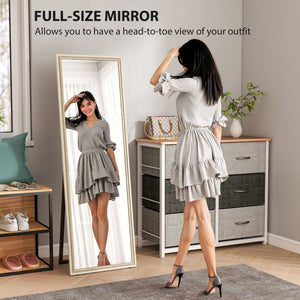 Rectangular full-length mirror with two-tone frame, white wood grain