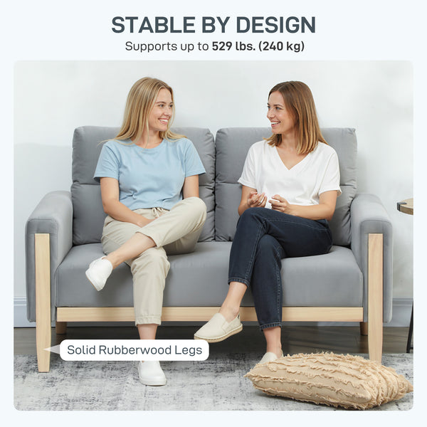 2-seater velvet sofa with solid wood legs, grey