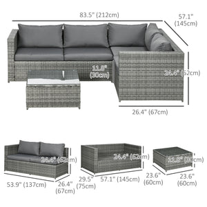 3-piece woven rattan garden furniture set with loveseat, coffee table and cushions, grey