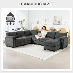 Oversized Sectional Sofa with Spring Cushion, Charcoal Gray