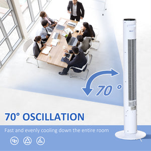 Freestanding tower fan with 3 speeds, 12-hour timer, LED sensor panel, remote control, white