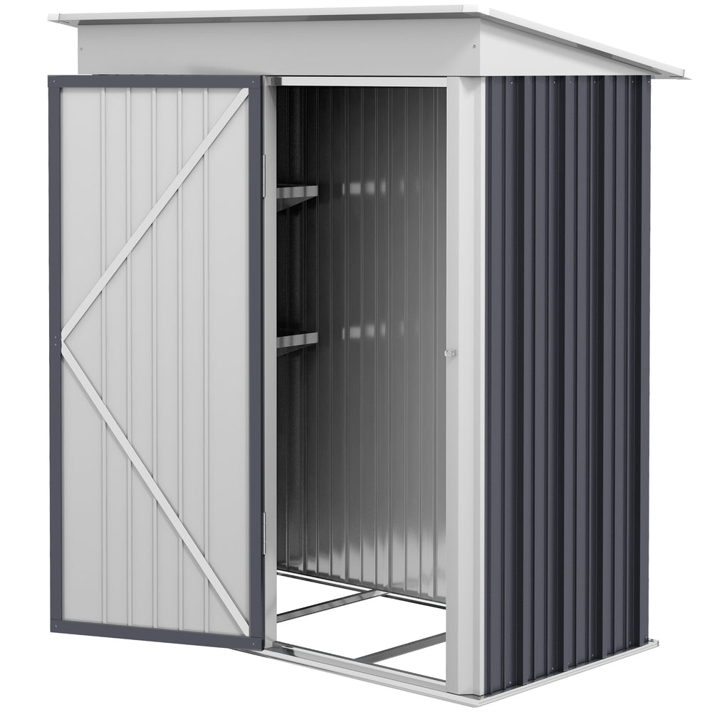 Steel garden shed with adjustable shelf, lock and gloves, dark grey