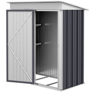 Steel garden shed with adjustable shelf, lock and gloves, dark grey