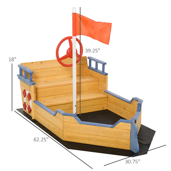 Pirate ship shaped wooden sandbox