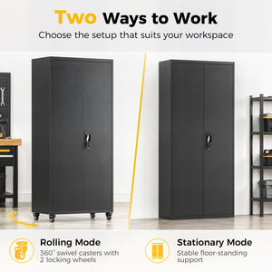 71-inch Rolling Reinforced Garage Cabinet, Black