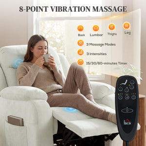 Massage Recliner Chair, Power Recliner with Quiet Brushless Motor, Remote, Pockets, 2 Memory Positions, Beige