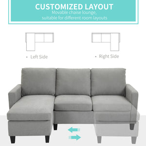 Modern L-shaped corner sofa with ottoman, light grey