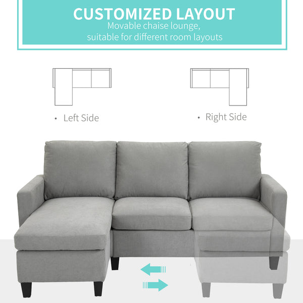 Modern L-shaped corner sofa with ottoman, light grey