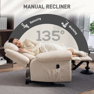 Recliner Chair with Vibration Massage, Microfiber Side Pockets for Living Room, Cream White