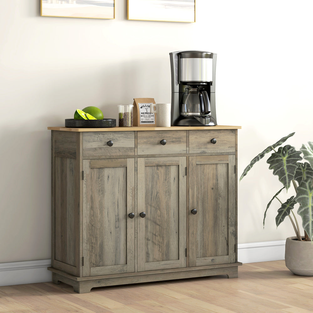 Modern Sideboard with Storage, Drawers and Adjustable Shelves for Living Room, Washed Gray