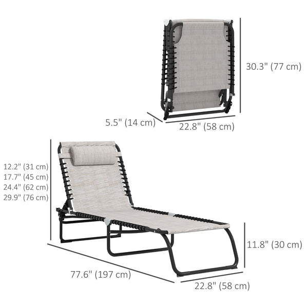 Set of 2 adjustable folding lounge chairs with headrest, cream white