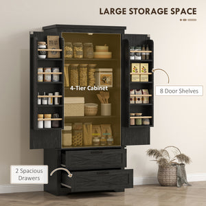 Country Style Pantry with Drawers, Distressed Black