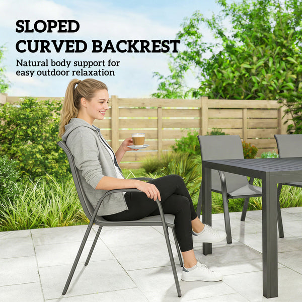 7-piece dining set for 6 people, stackable chairs, light grey