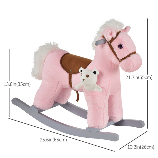 Plush rocking horse with teddy bear, pink