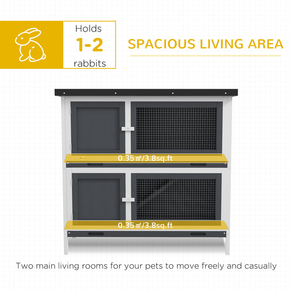 Wooden hutch with 2 large main compartments, grey