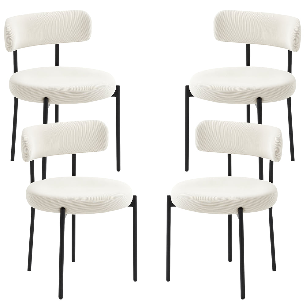 Set of 4 modern kitchen chairs with beige corduroy upholstery