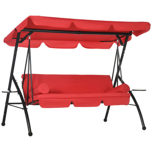3-Seat Outdoor Patio Swing Chair, Converting Flat Bed, Canopy Swing Glider w/ Adjustable Shade, Removable Cushion and Pillows for Porch, Garden, Poolside, Backyard